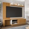 Painel Para TV Sala Quarto 65 Polegadas Rack Home MDF Ripado Marrom Nature Branco Off White 220cm - 1