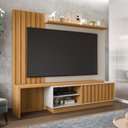 Ver imagem 1 de Painel Para TV Sala Quarto 65 Polegadas Rack Home MDF Ripado Marrom Nature Branco Off White 220cm