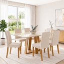 Ver imagem 1 de Conjunto Sala de Jantar Mesa Lisa 160cm Tampo de Vidro Canto Reto 6 Cadeiras Lily