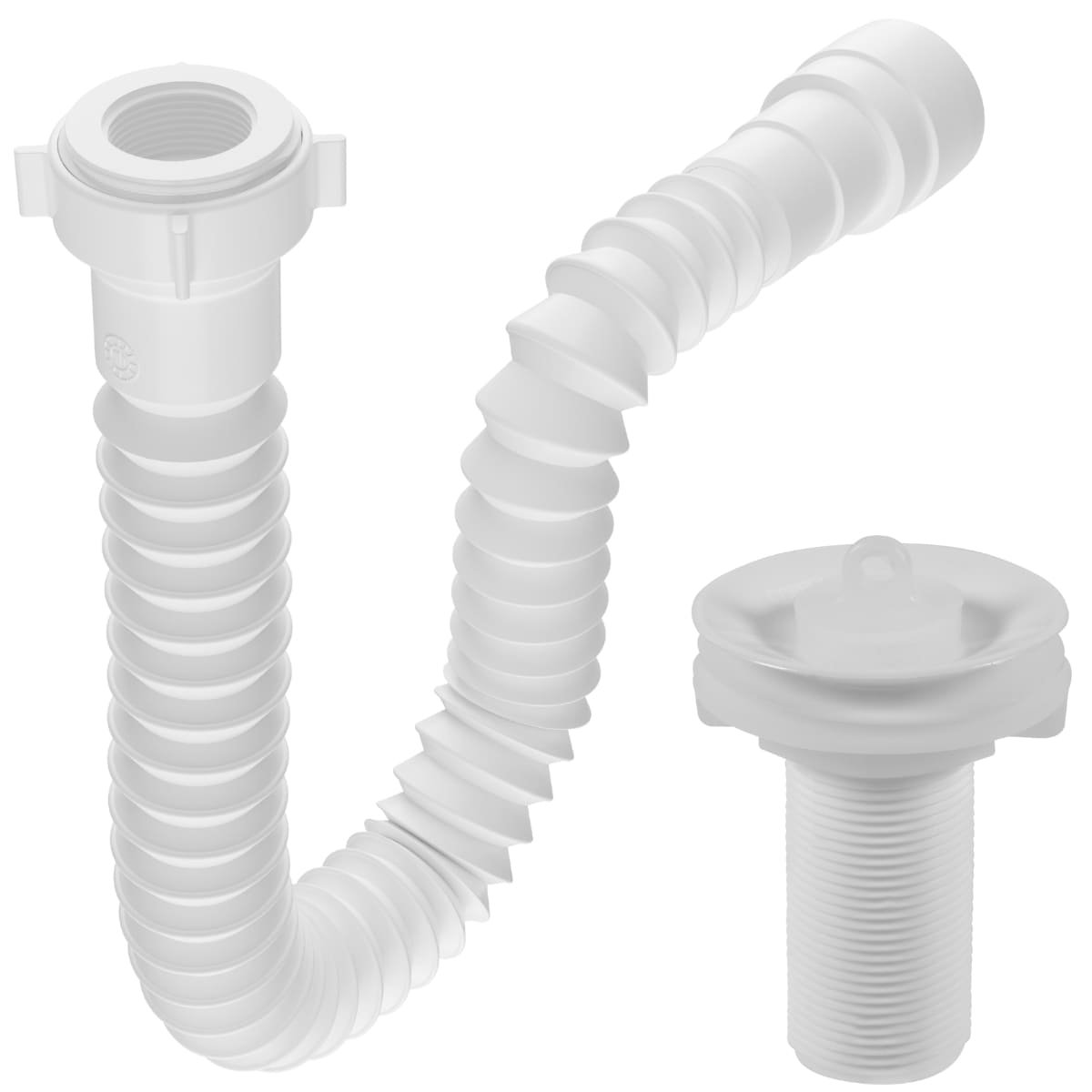Sifão Sanfonado Universal 61cm Branco + Válvula de Lavatório 7/8" com Tampa Branca + Veda Rosca - 1