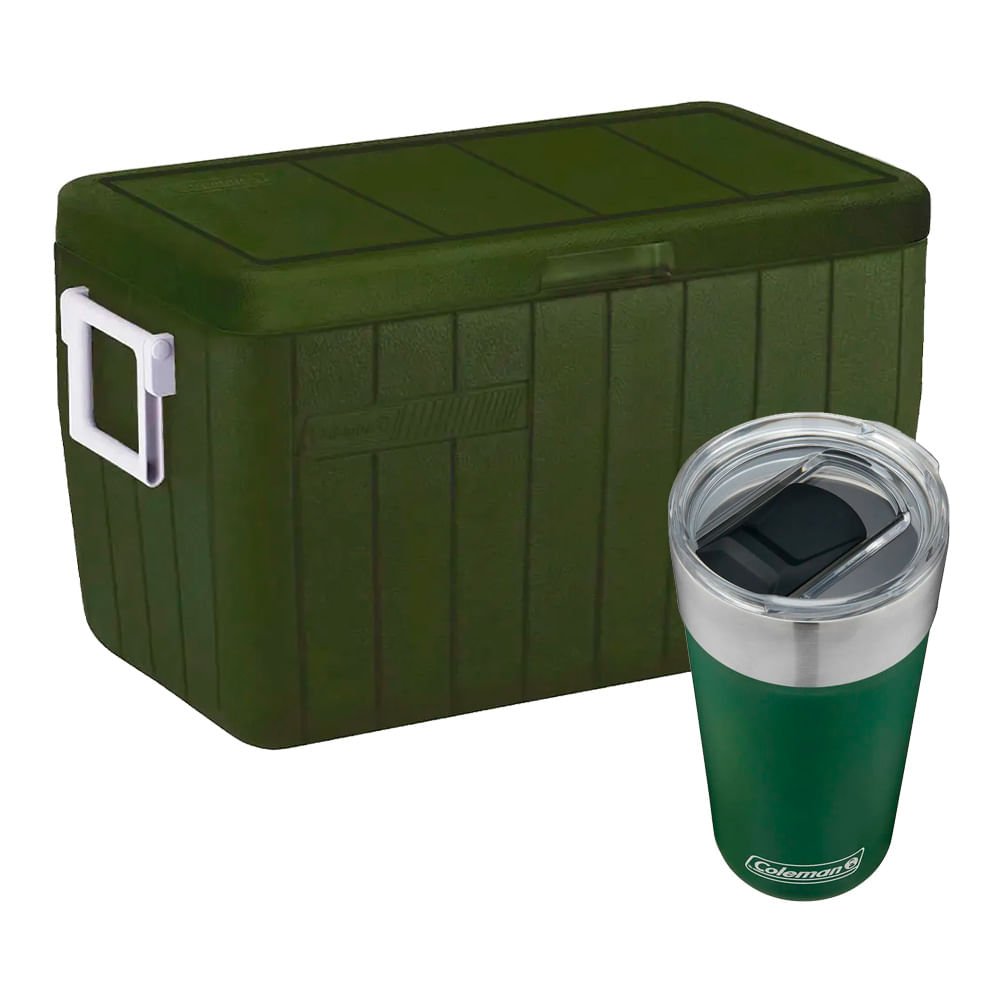 Kit Camping Coleman - Caixa Térmica 45,4l Adventure All Green e Copo Térmico com Tampa 600ml Verde - 3