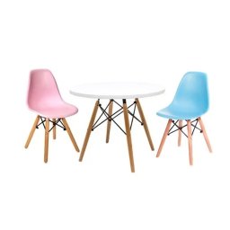 Conjunto Infantil Mesa Eames Branca 60cm com 1 Cadeira Azul Claro e 1 Cadeira Rosa - 2