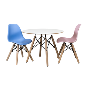 Conjunto Infantil Mesa Eames Branca 60cm com 1 Cadeira Azul Claro e 1 Cadeira Rosa