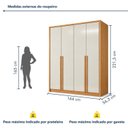 Ver imagem 3 de Guarda Roupa Solteiro 4 Portas 3 Gavetas 164cm 100% MDF Imperiale Premium