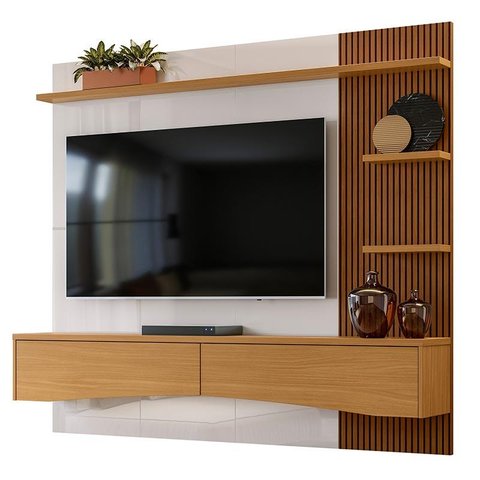 Painel para Tv 65 Polegadas 180cm Europa Lukaliam Off White/tauari Ripado 3d