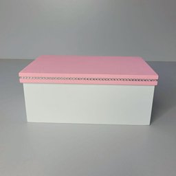 Caixa Personalizada para Duas Canecas Deitadas com Strass (25x15x10,5) Rosa/branco - 5