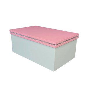 Caixa Personalizada para Duas Canecas Deitadas com Strass (25x15x10,5) Rosa/branco