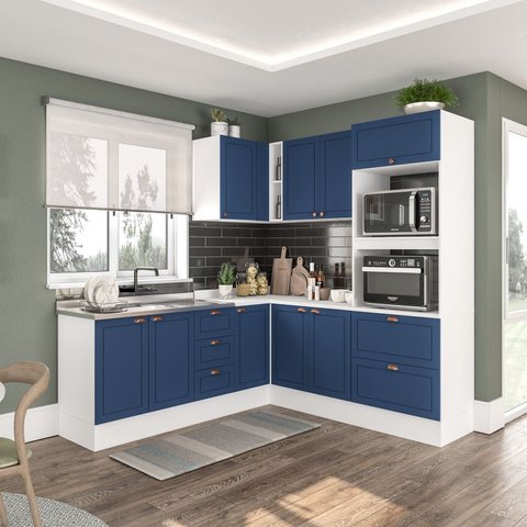 Cozinha 6 Peças com Rodapé Pérola Yescasa Azul/Branco