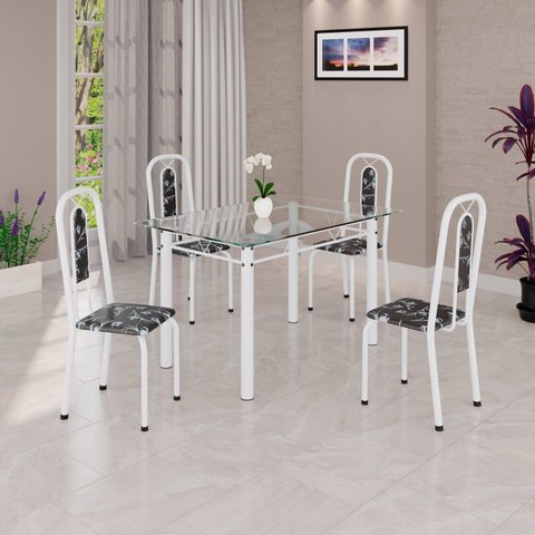 Conjunto de Sala de Jantar com 4 Cadeiras Lívia Branco/Preto