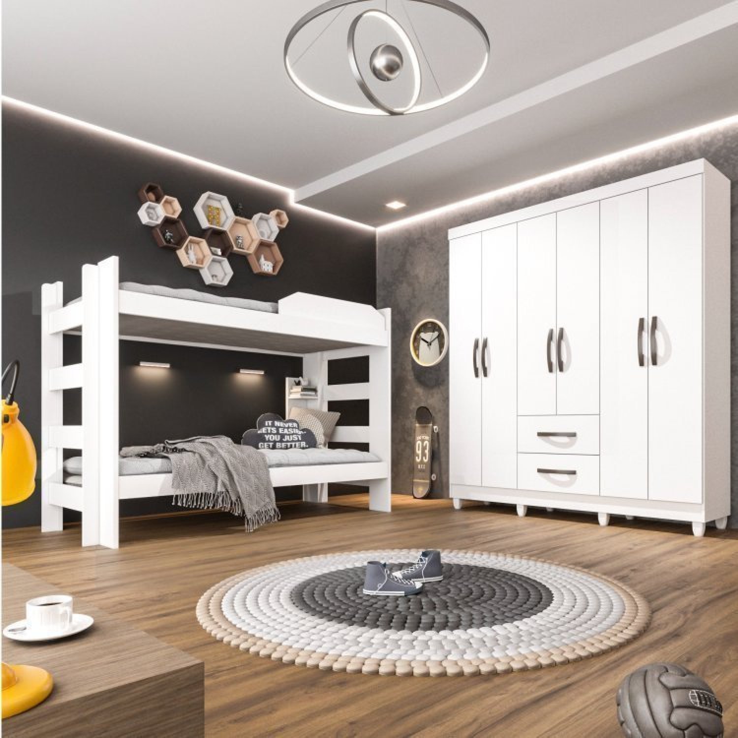 Quarto Completo com Guarda Roupa 6 Portas 2 Gavetas e Beliche Sallêto ...