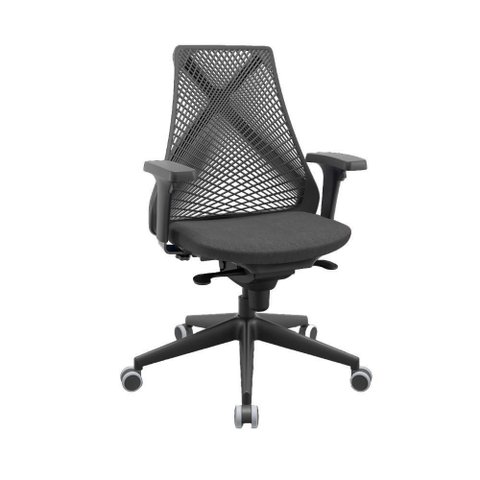 Cadeira Escritório Ergonômica Bix X + Presidente Encosto em Tela NR17 Giratória Preto com Cinza