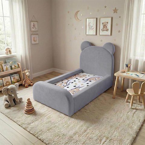 Cama Montessoriana Juvenil Segura e Confortável Soft Cinza