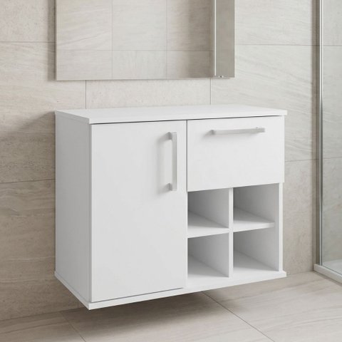 Armário Balcão Gabinete para Banheiro 70cm com 01 Gaveta 01 Porta Bia B06 Branco - Lyam Decor