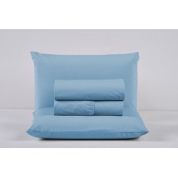 Kit Jogo Cama Solteiro 3 Peças 100% Algodão Percal 200 Fios Lençol com Elástico:azul Bebe - 1
