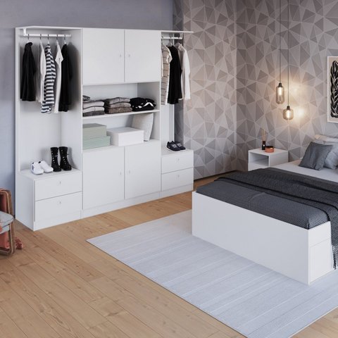 Guarda Roupas Casal 4 Portas 4 Gavetas 2 Cabideiros Closet Branco