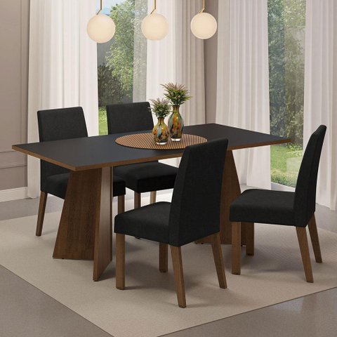Conjunto Sala de Jantar Mesa Tampo de Madeira 4 Cadeiras Madesa Rustic-preto-oxford