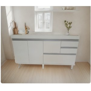 Gabinete para Pia de Cozinha de 150cm com 2 Gavetas e 1 Gavetão Branco Fosco Mdf15mm