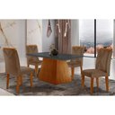 Ver imagem 1 de Conjunto: Mesa Sala Jantar Luna Tampo Madeirado C/ Vidro Canto Reto 120x80 e 4 Cadeiras Amsterdã