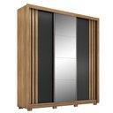 Ver imagem 1 de Guarda Roupa Casal Moema 3 Portas Flex Amêndola/preto Prime com Espelho e Pés - Demóbile