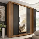 Ver imagem 2 de Guarda Roupa Casal Moema 3 Portas Flex Amêndola/preto Prime com Espelho e Pés - Demóbile