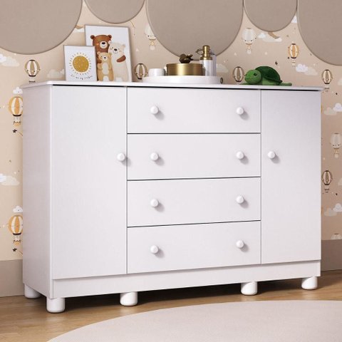 Cômoda Infantil 125cm 2 Portas e 4 Gavetas Allegra Multimóveis Mp4445 Branco