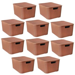 10 X Caixa Organizadora Plástica Rattan 7 Litros Marrom
