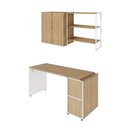 Ver imagem 3 de Escrivaninha 1,5m C/ Balcão Lateral Armário Aéreo e Nicho F5 Cor:macadâmia com Branco
