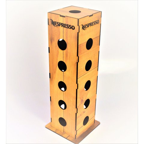 Porta Cápsulas Torre Nespresso Madeirado Adesivado 21 Cáps Make Laser
