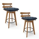 Ver imagem 1 de Kit 02 Banquetas Giratória Costela Suede Base Madeira MA70 - D’Rossi - Azul Marinho