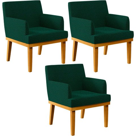 Kit 3 Poltronas Decorativas Para Sala De Estar E Recepção Beatriz W01 Bouclê Verde - Lyam Decor