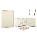 Ver imagem 1 de Dormitório Tutto New 2 Portas, Cômoda, Berço Off White com Colchão D18 e Prateleiras - Matic Móveis