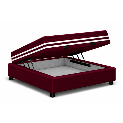 Kit Cama Box Baú Solteiro 88x188 cm + Colchão Molas Ensacada Solteiro 20 cm Vinho Suede
