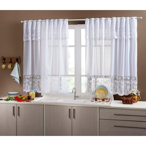 Cortina de Renda para Cozinha 2,50m X 1,20 com Bandô Tulipa