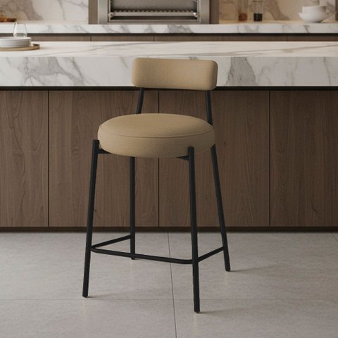 Banqueta Cozinha Média com Encosto Industrial Preto Londres New Couro Flex D03 - D'Rossi