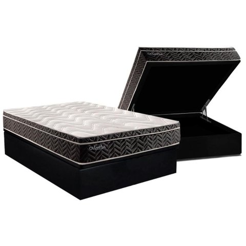 Conjunto Box Baú Casal: Colchão Molas Paropas Extrapedic Olímpia + Base Crc Suede Black (138x188)