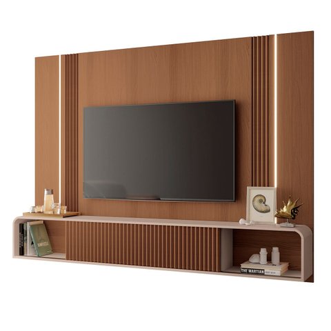Painel Tv 85 Pol 219cm Bancada Suspensa Vivaz H01 Off/castanho - Mpozenato