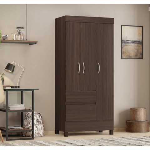 Guarda Roupa Solteiro Wind 3 Portas com Nichos e Cabideiro - Café Touch Demóbile