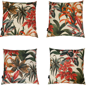 Kit 4 Almofadas Cheias Waterhavana Impermeável Área Externa Estampa Digital Folhas Verde Vermelho La