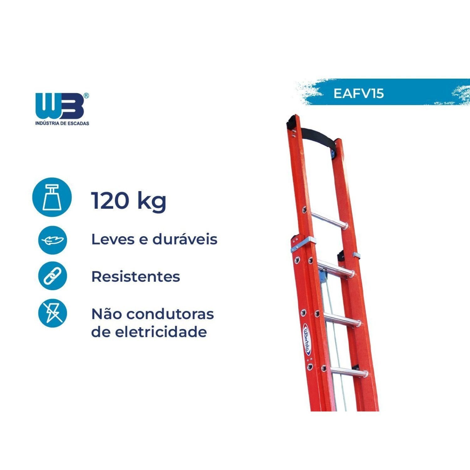 Escada em Fibra Extensível Vazada 15 Degraus 3,00x4,80m Tipo D WBertolo - 3