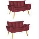 Ver imagem 1 de Kit 02 Namoradeira Sofá Opala Sala Escritório Recepção Quarto Suede Vermelho - Ninho Decor