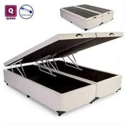 Cama Box Baú Queen Bipartido 158 - Bello Box Tecido Sintético Bege - 1