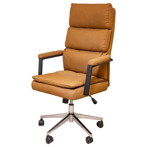 Cadeira Escritório Presidente Evo Domann Design Assento PU Camel Marrom e Base Metal