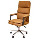 Ver imagem 1 de Cadeira Escritório Presidente Evo Domann Design Assento PU Camel Marrom e Base Metal