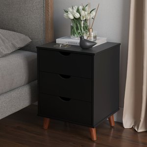 Mesa De Cabeceira 3 Gavetas Grécia Plus Pés Retrô - Preto