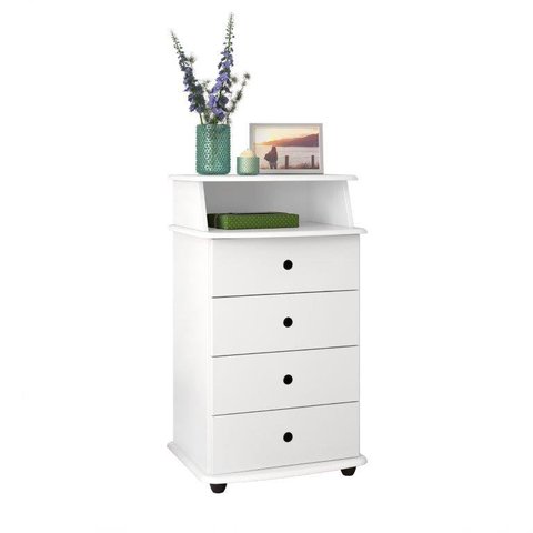 Mesa de Cabeceira LU Com Nicho Porta Objetos Tampos Ergonômicos 4 Gavetas e Pés Anti-Umidade Cor Bra