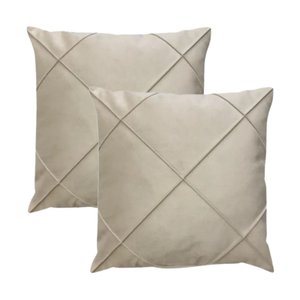 Kit 2 Capas para Almofada Drapeada em Veludo Quadrada 50x50 Bege