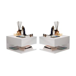 Kit 2 Mesas de Cabeceira Suspenso Havana Cores - Comprar Moveis em Casa: Branco - 3