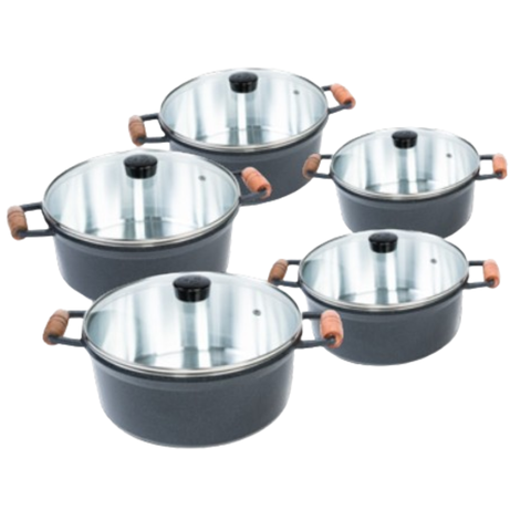 Kit de Caçarolas Box Cava 5 Peças Tampa de Vidro - Grafite