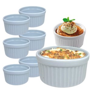 Jogo 6 Ramequim Médio Porcelana Branca 150mL Resistente Sofisticado Prattos