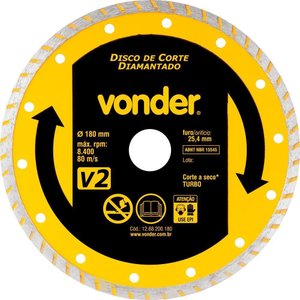 Disco Diamantado 180mm Turbo Furo 25mm V2 - Vonder